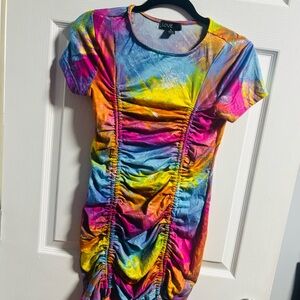 Colorful Ruched Tie-Dye Dress
